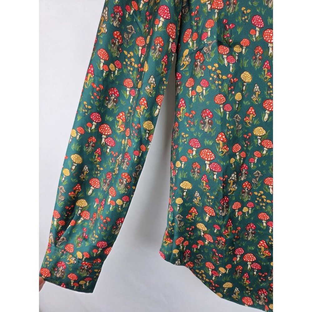 J.Crew Collection Women's Shirt Size XXS Green Mushroom Silk Long Sleeve Blouse - Picture 7 of 12